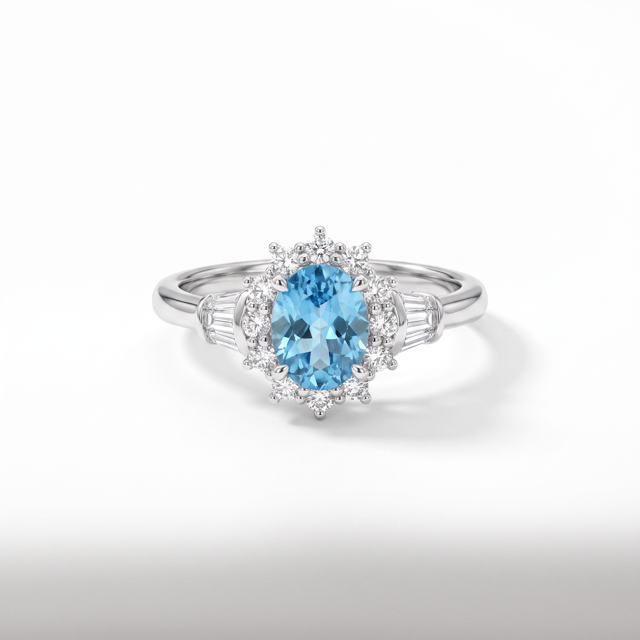 Gold Aq White Baguette Oval Cut Ring 9 — studio