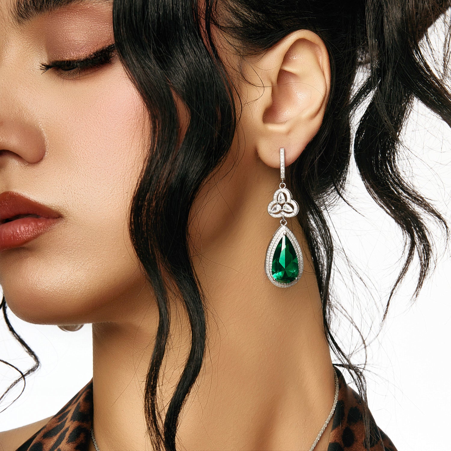 Emerald Pear-Cut Long Earrings