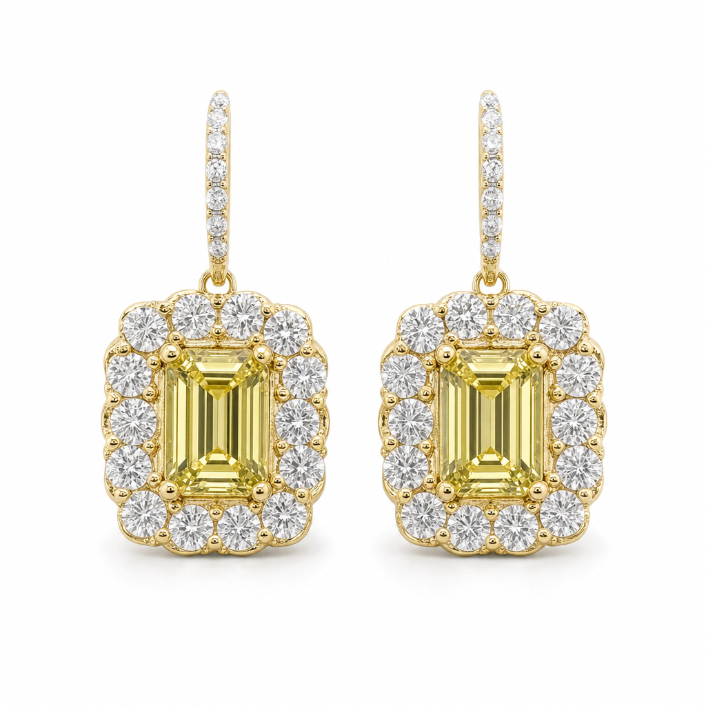 Created Yellow Topaz White Zircon Emerald Cut Earring — studio