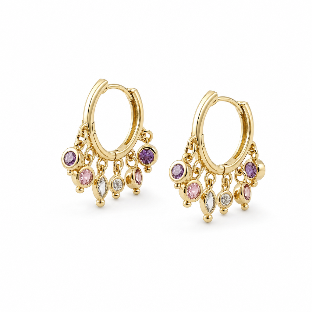 Gold Multi Stons Pear & Round Earring — studio