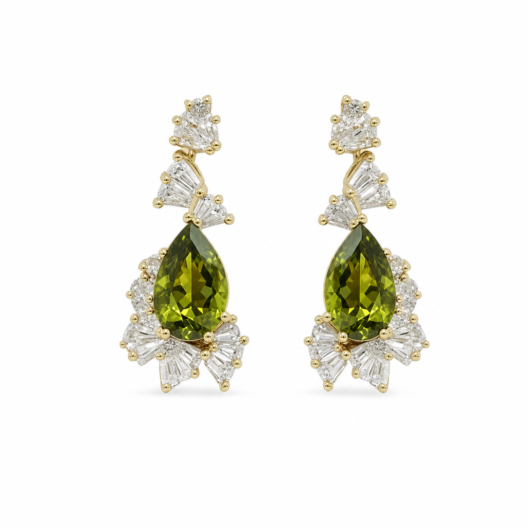 Gold Peridot Princess Cut Stud Earring — studio