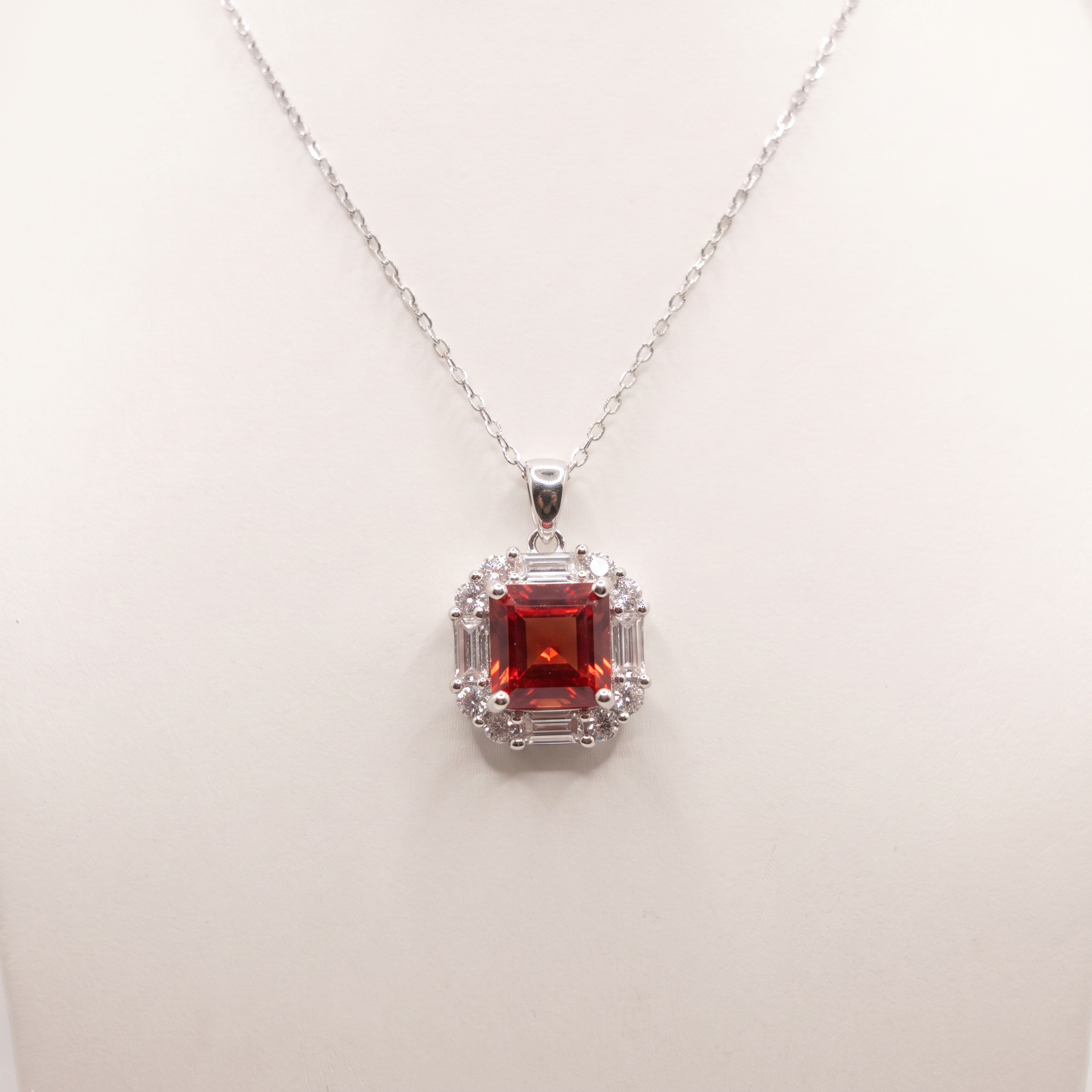 Created Garnet White Baguette Princess Cut Necklace — studio