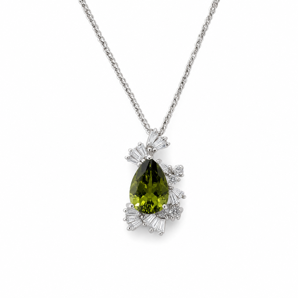 Created Peridot White Baguette Pear Cut Pendant — studio