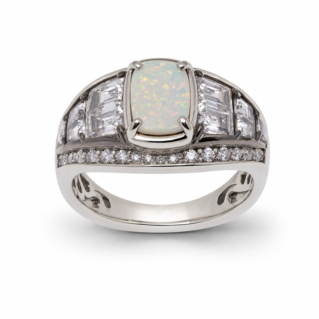 Gold Op White Wz Ractangle Cut Ring 8 — studio
