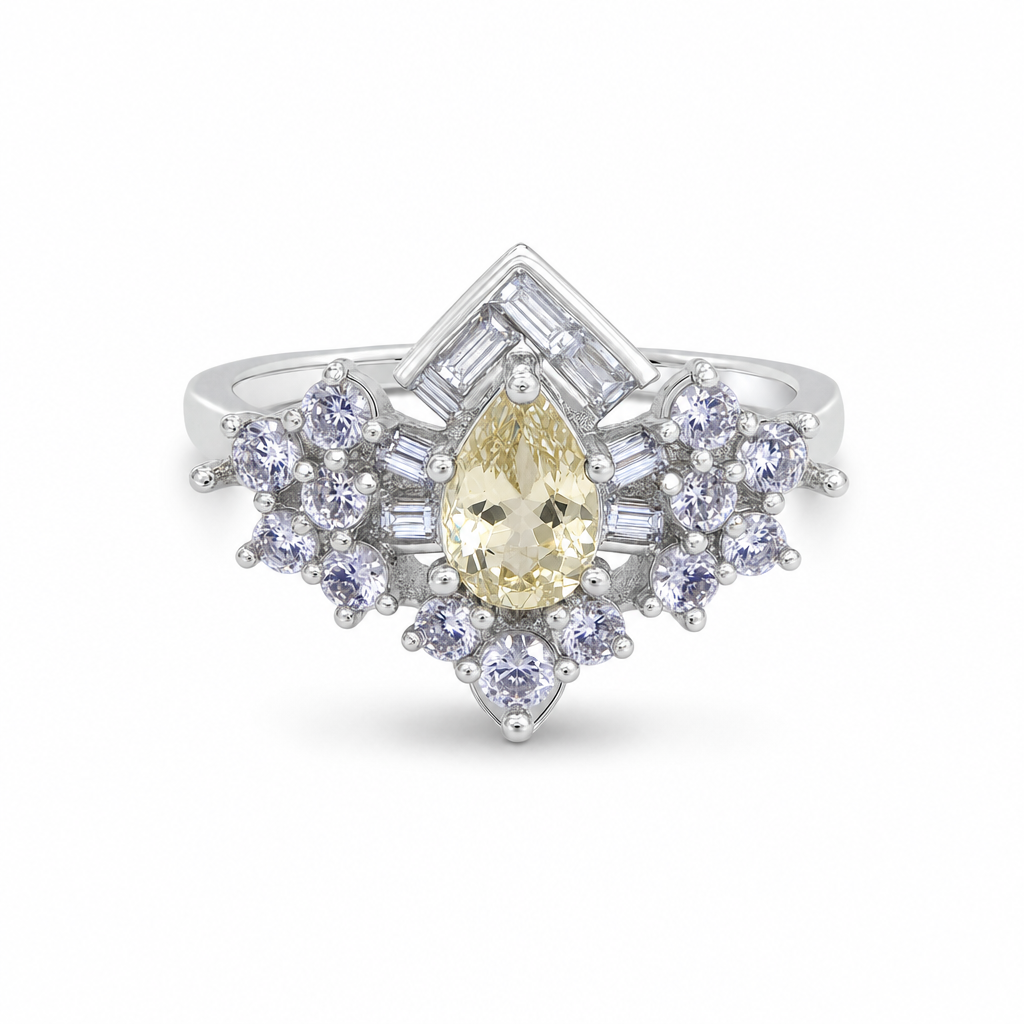 Created Yellow Topaz White Baguette Pear Cut Ring 6 — studio