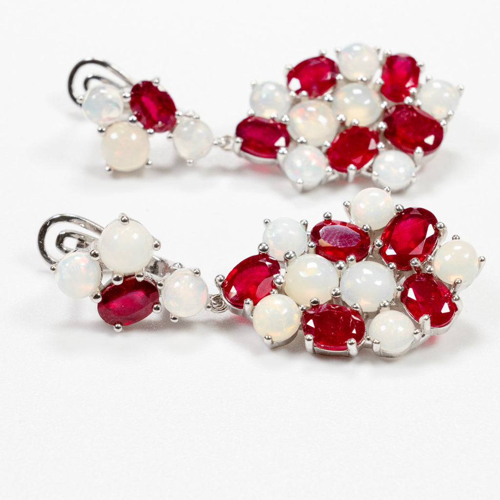 Genuine Ruby with Opal in Oval & Round Cut Earring