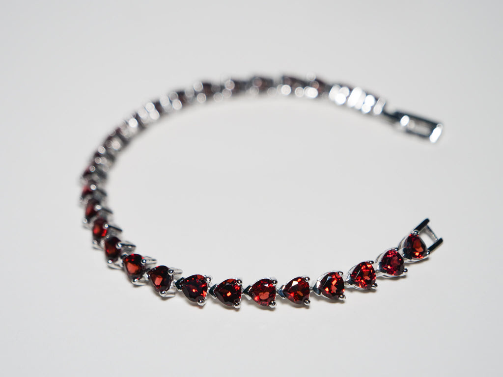 Heart Cut Garnet Bracelet in Sterling Silver and Rhodium