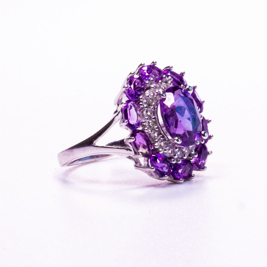 Amethyst With White Zircon Oval Cut Ring