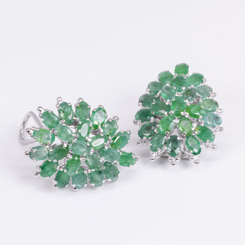 Multi Emerald Earrings in Sterling Silver and Rhodium