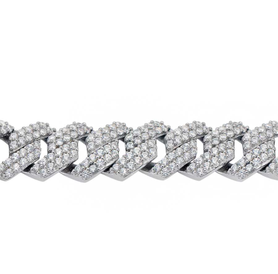 10mm - Zig Zag Cuban Chain with Cubic Zirconia in Sterling Silver and Rhodium