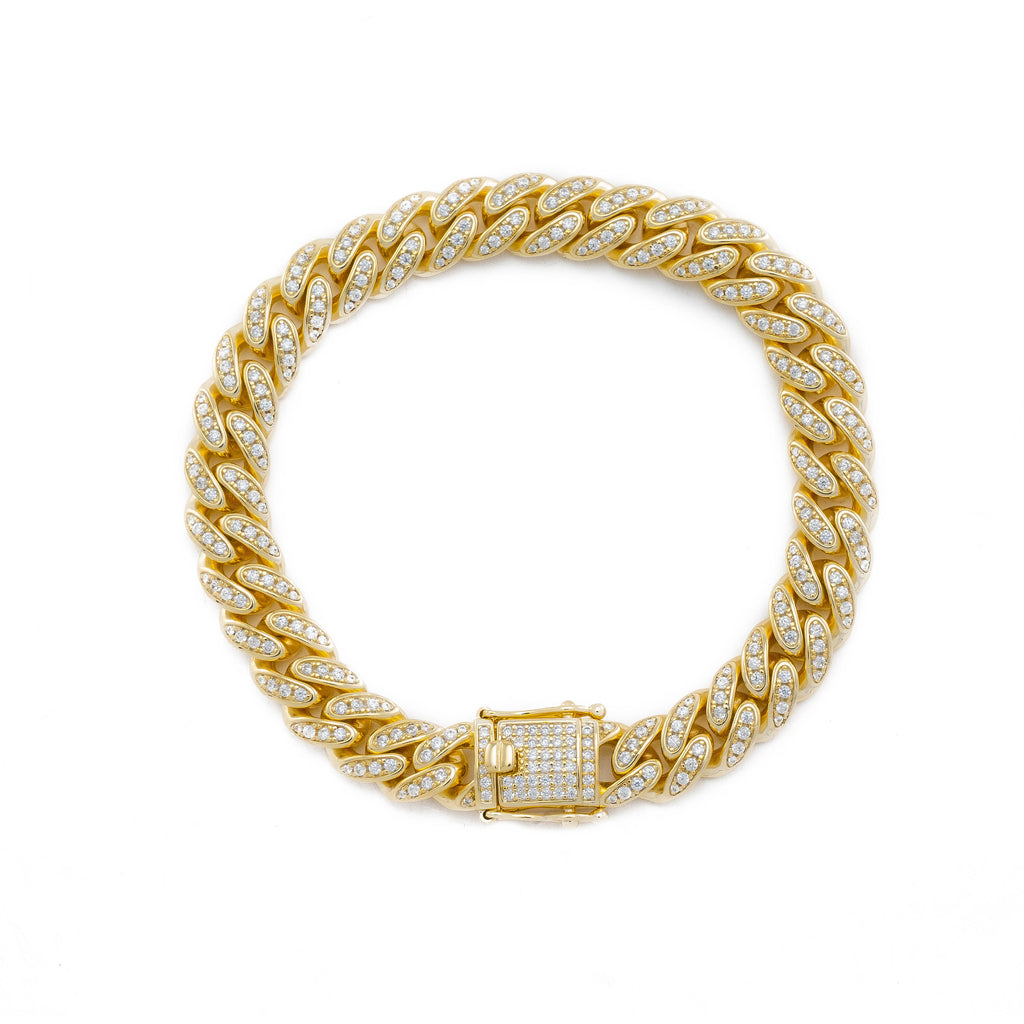 Iced Cuban Chain Bracelet with Iced Box Closure in Sterling Silver and 18k Gold