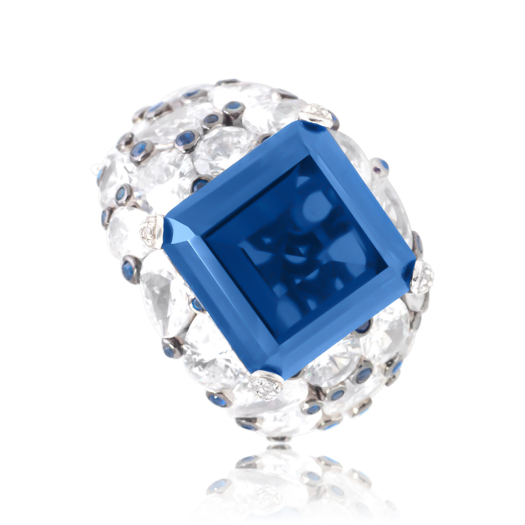 Sapphire Ring & 5A Cubic Zirconia in Sterling Silver and Rhodium