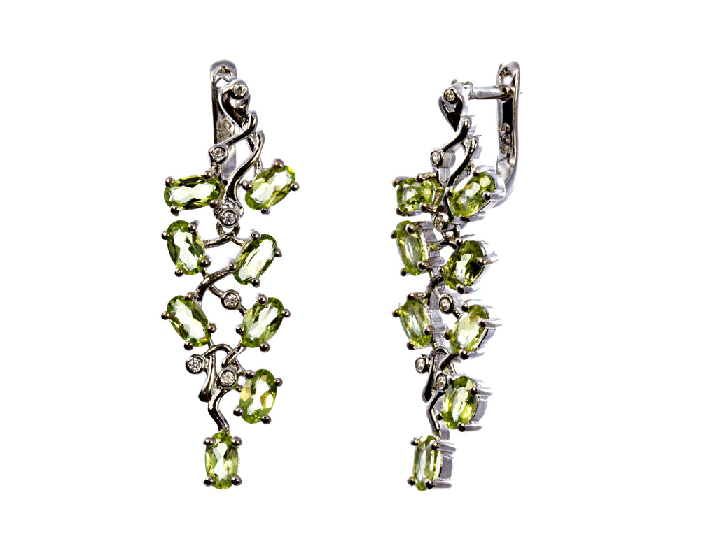 Multi Stone Peridot Cluster Earring in Sterling Silver and Rhodium