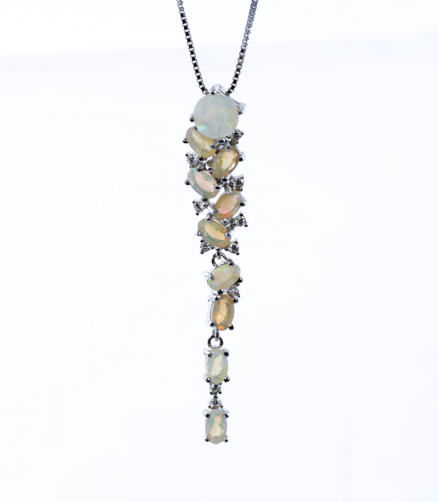 Multi Stone Opal Cluster Pendant in Sterling Silver and Rhodium