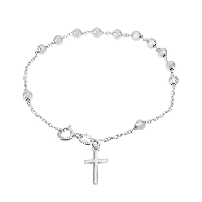 Rosary Bracelet with Oval Link Chain in Sterling Silver and Rhodium