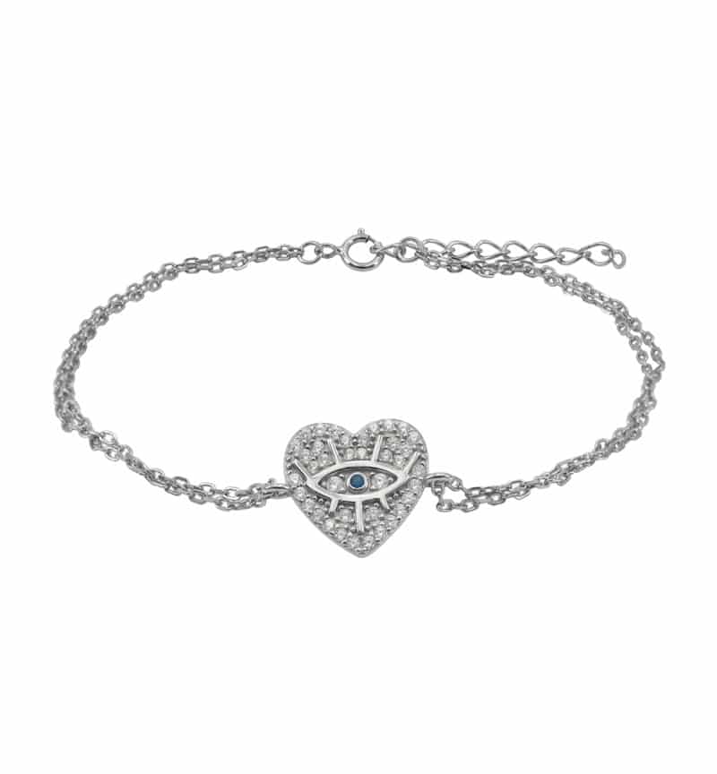 Evil Eye Bracelet with Cubic Zirconia in Sterling Silver and Rhodium