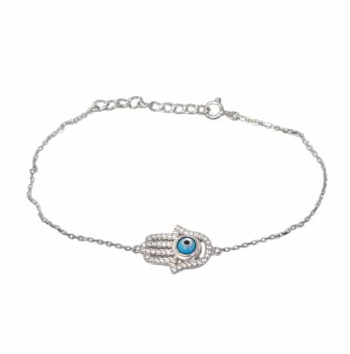 Hamsa Bracelet with Cubic Zirconia in Sterling Silver and Rhodium
