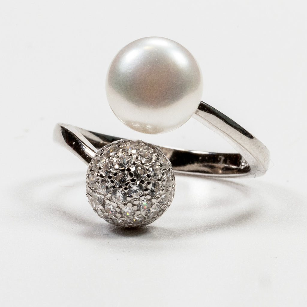 Genuine Pearl with White Zirconia Ring