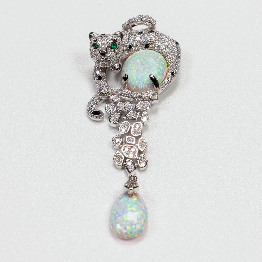G. Opal with White Zirconia Leopard Pendant