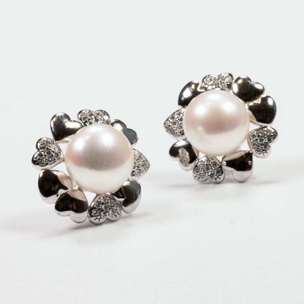 G. Pearl with White Zirconia Heart Cut Earring