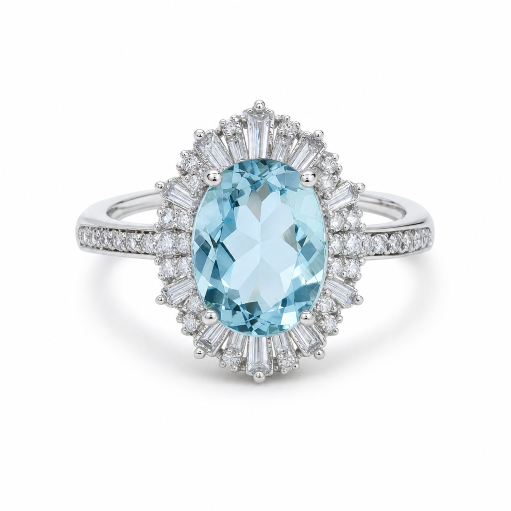Created Aq White Baguette Oval Ring 8 — studio