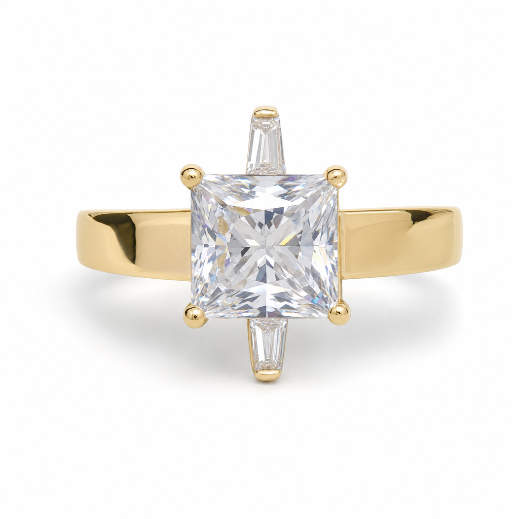 Gold Wz Emerald White Baguette Cut Ring 7 — studio