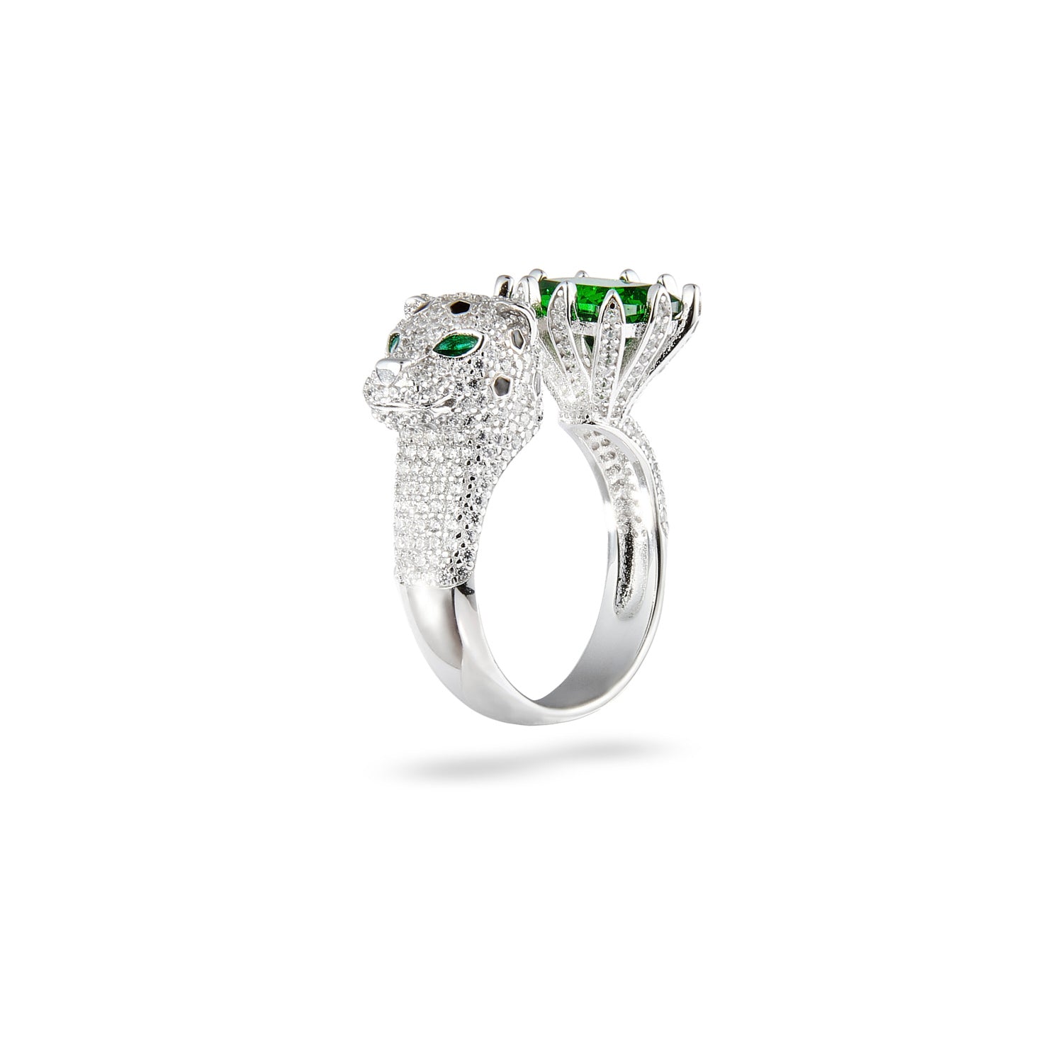 Cushion-Cut Emerald Panther Ring