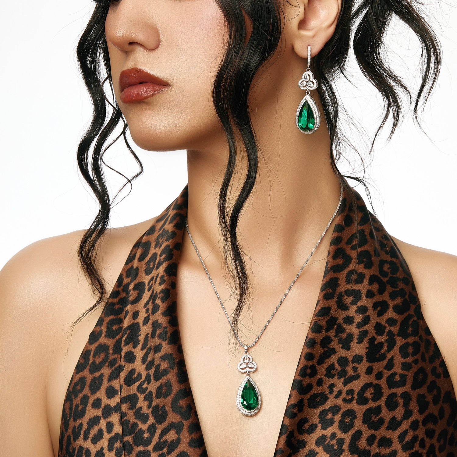 Emerald Pear-Cut Long Earrings