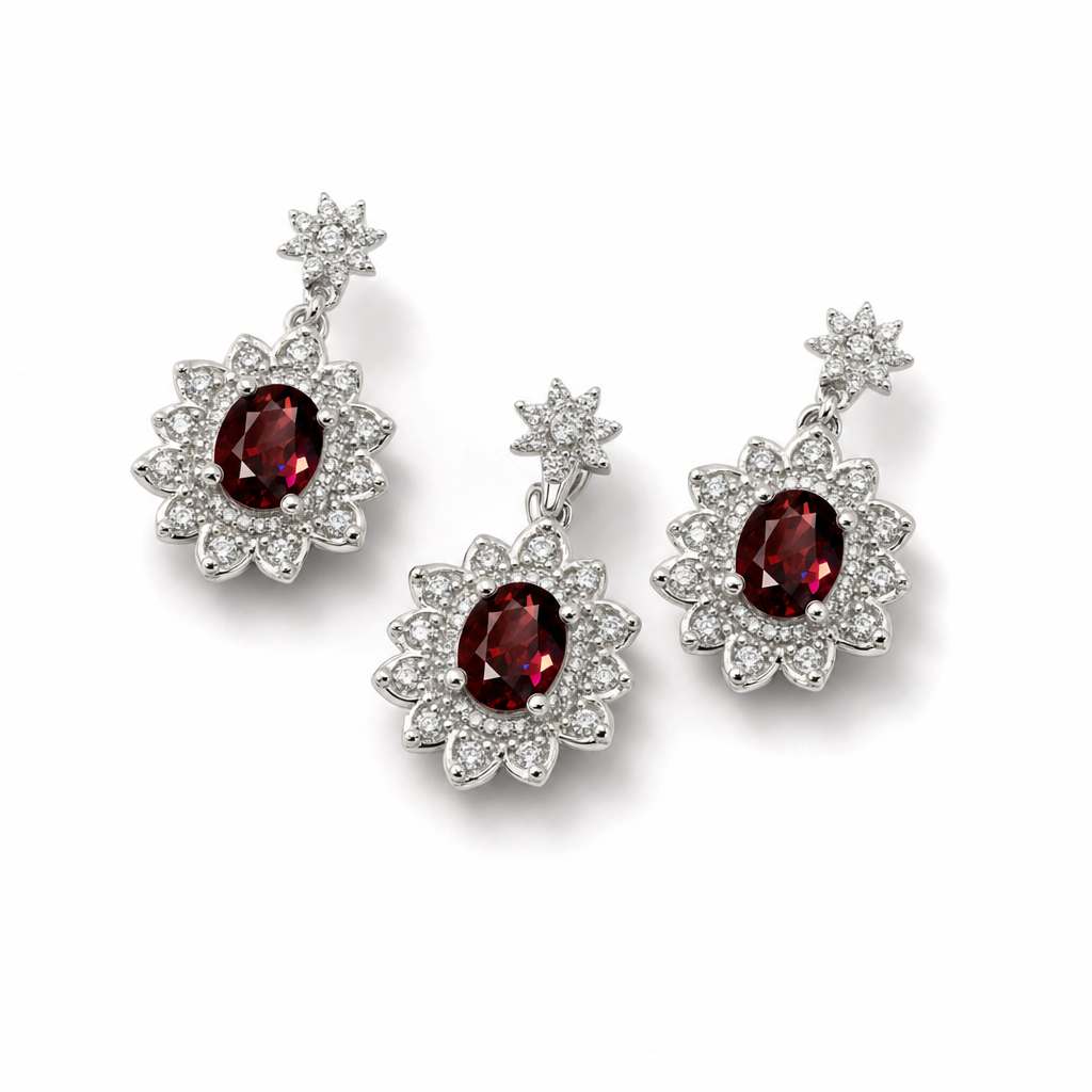 Created Garnet White Wz Heart Cut Flower Earring — studio