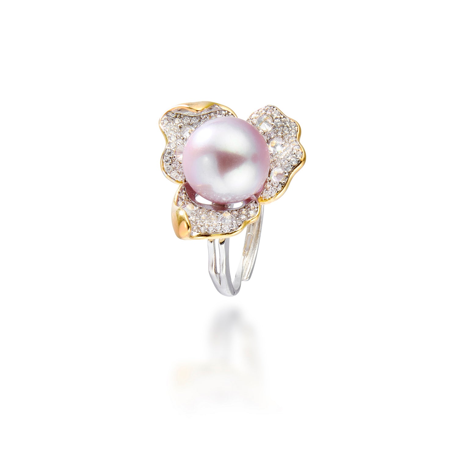 Golden Floral Pearl Ring