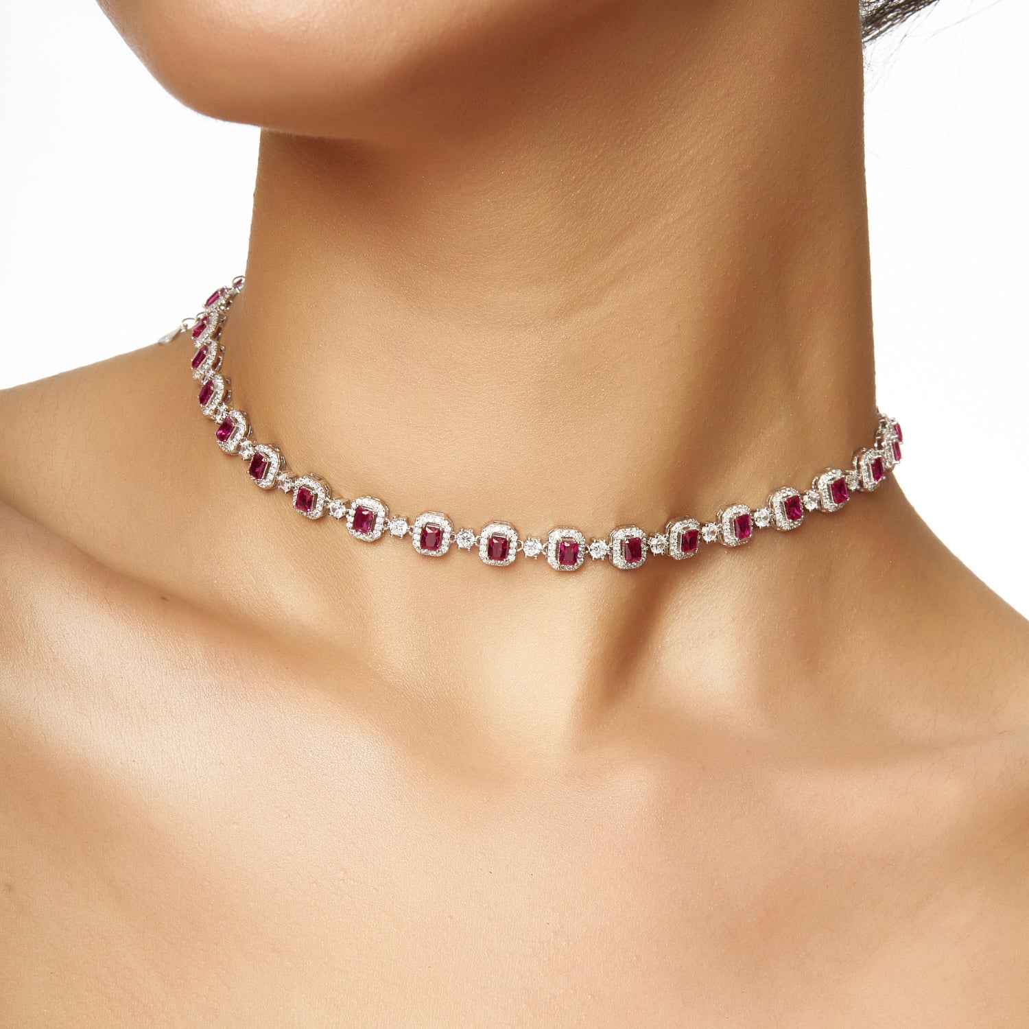 Ruby Emerald Cut Necklace