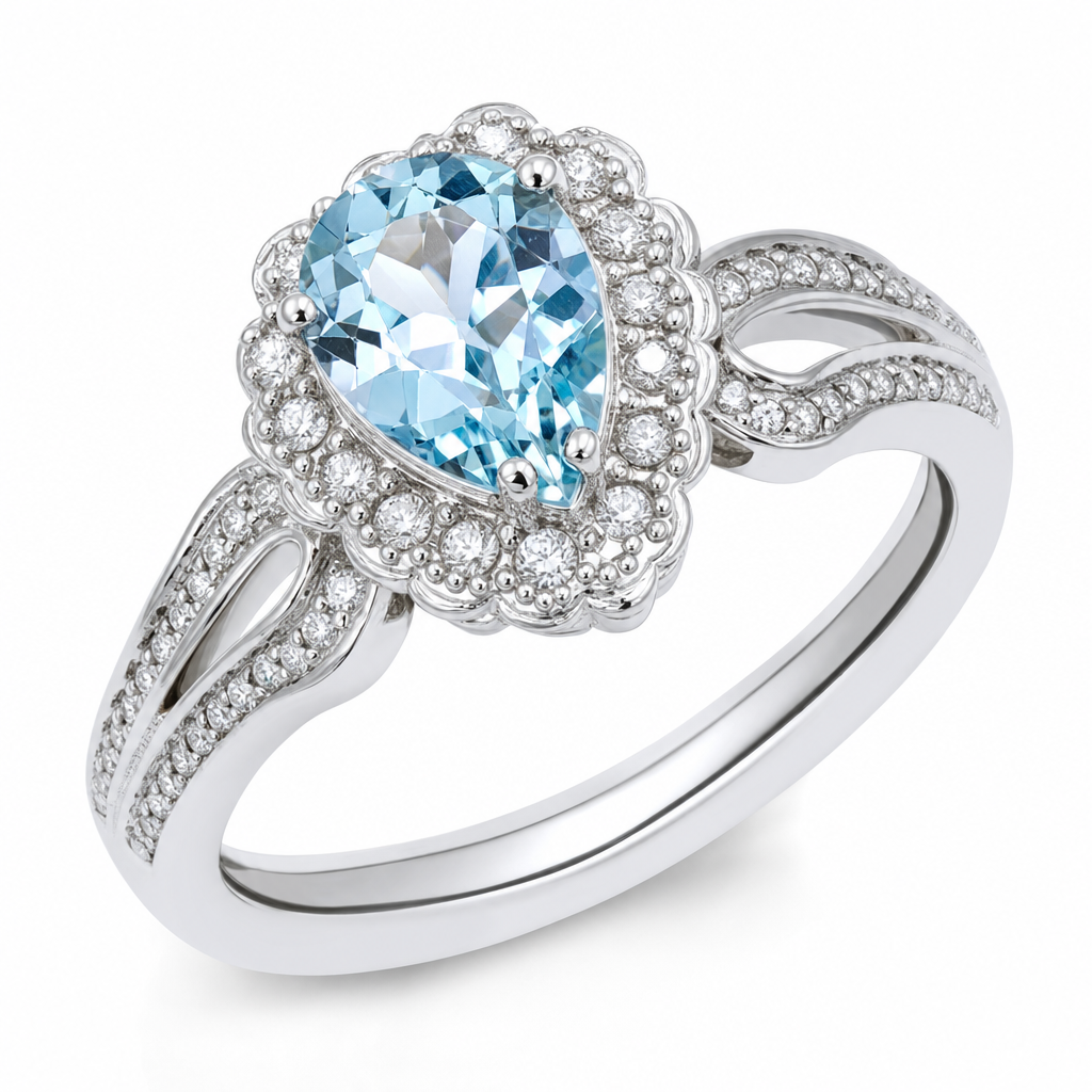 Created Aq White Wz Pear & Emerald Cut Ring 9 — studio