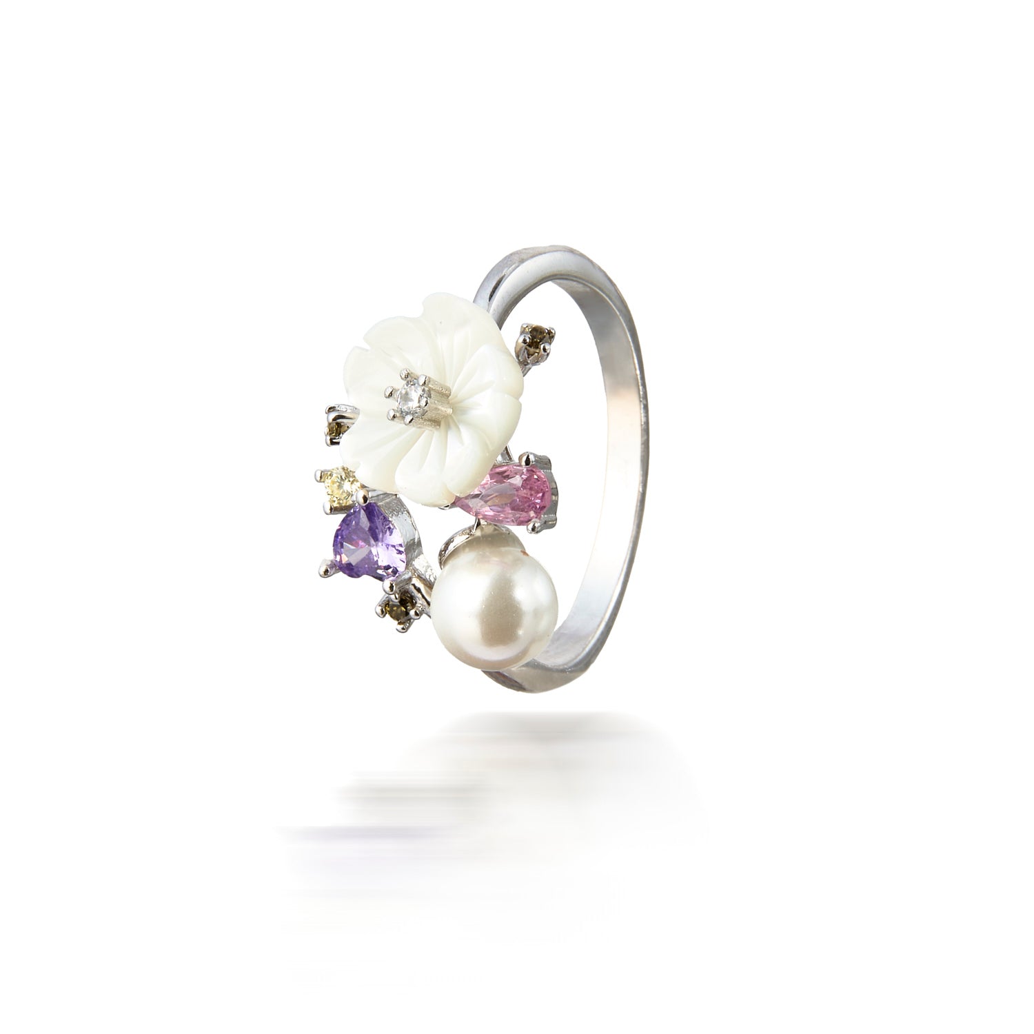 Floral Pearl Multi-Stone Ring