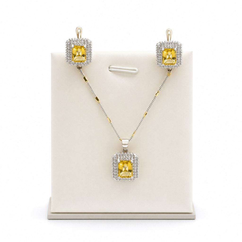 Gold Yt White Wz Emerald Cut Pendant — studio
