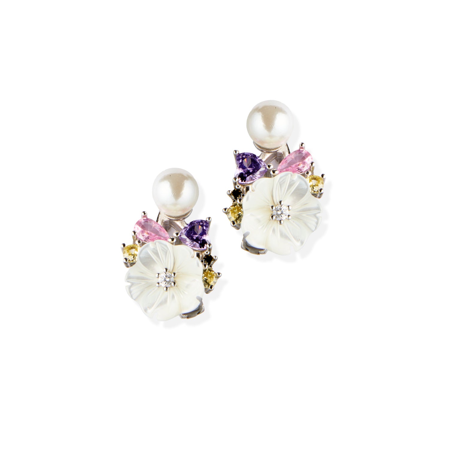 Floral Pearl Multi-Stone Earrings