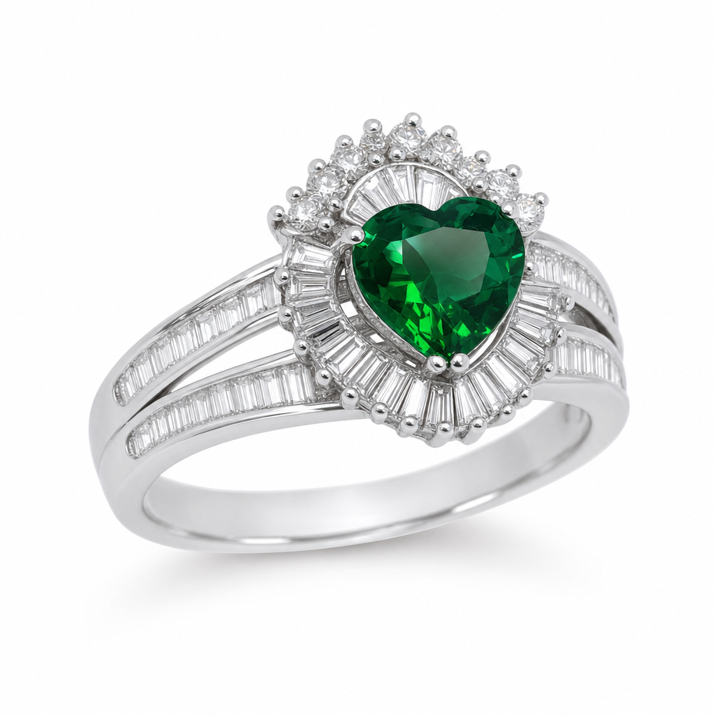 Created Em White Baguette Heart Cut Ring 6 — studio