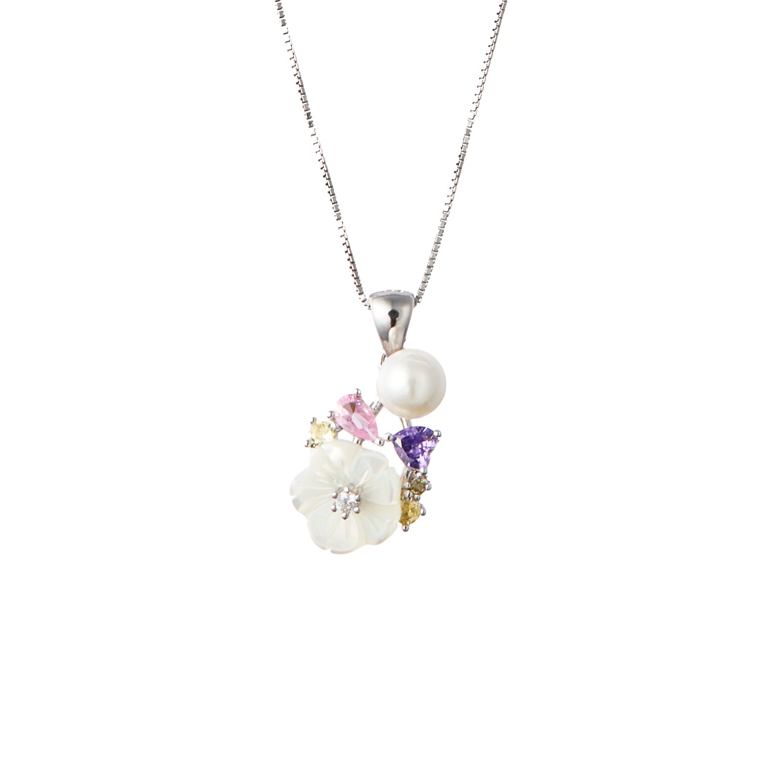 Floral Pearl Multi-Stone Pendant