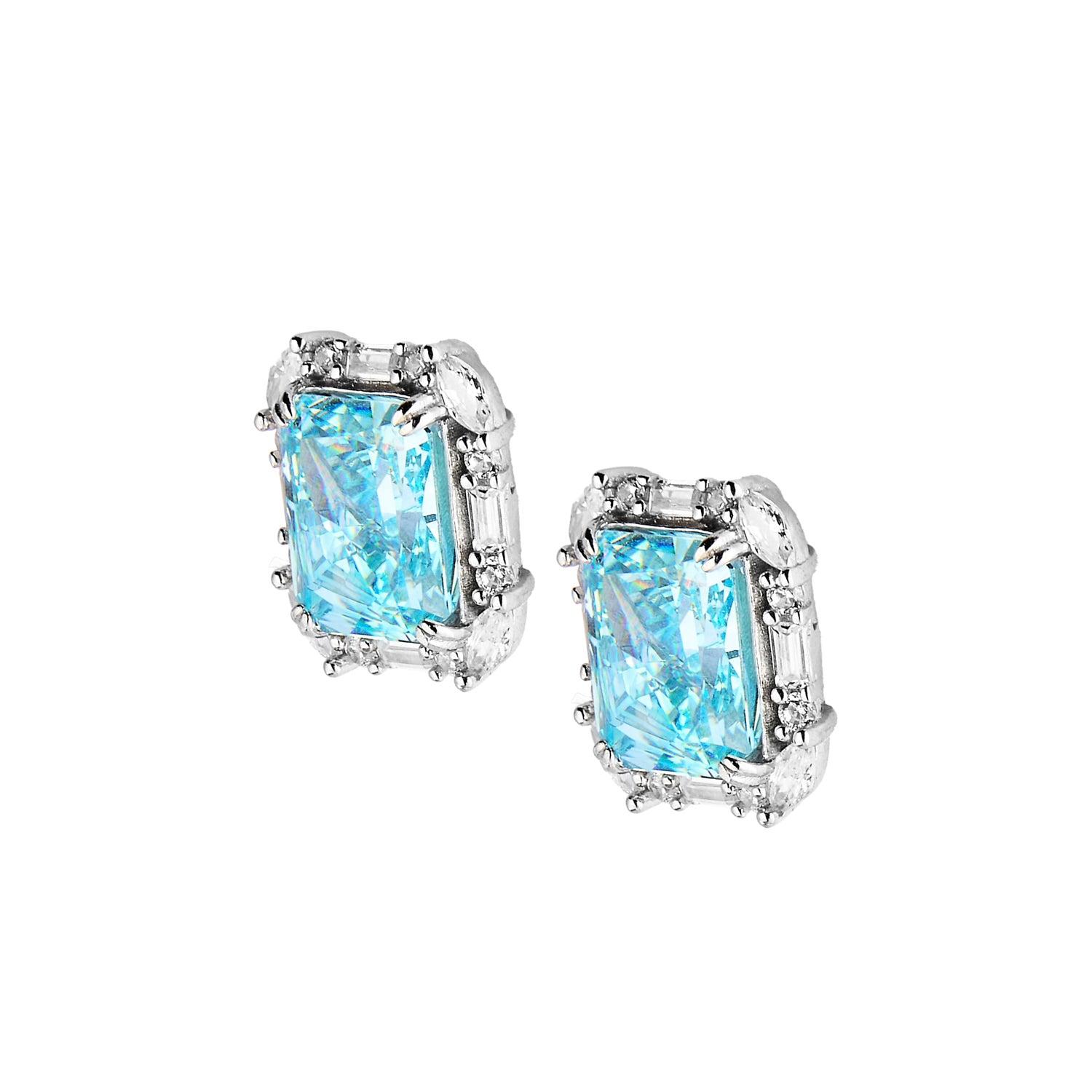 Blue Topaz Radiant Stud Earrings