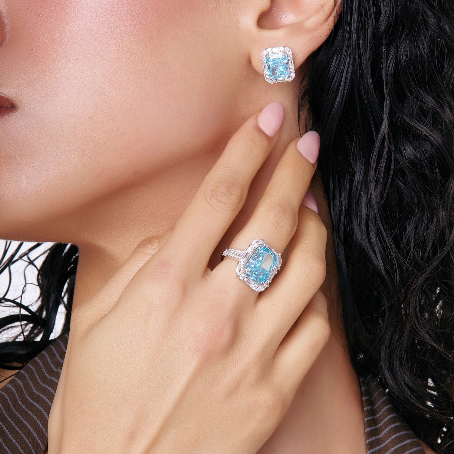 Blue Topaz Radiant Stud Earrings