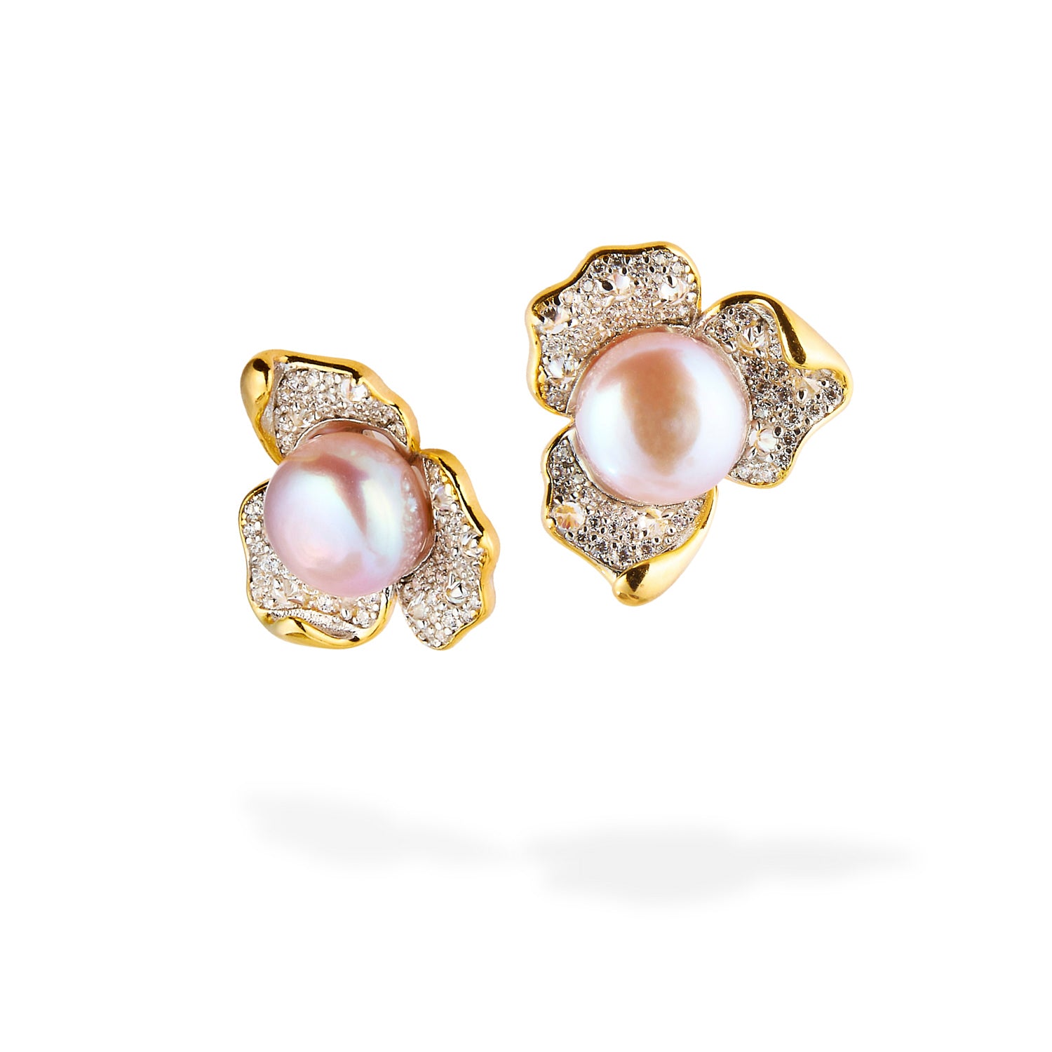 Golden Blossom Pearl Stud Earrings