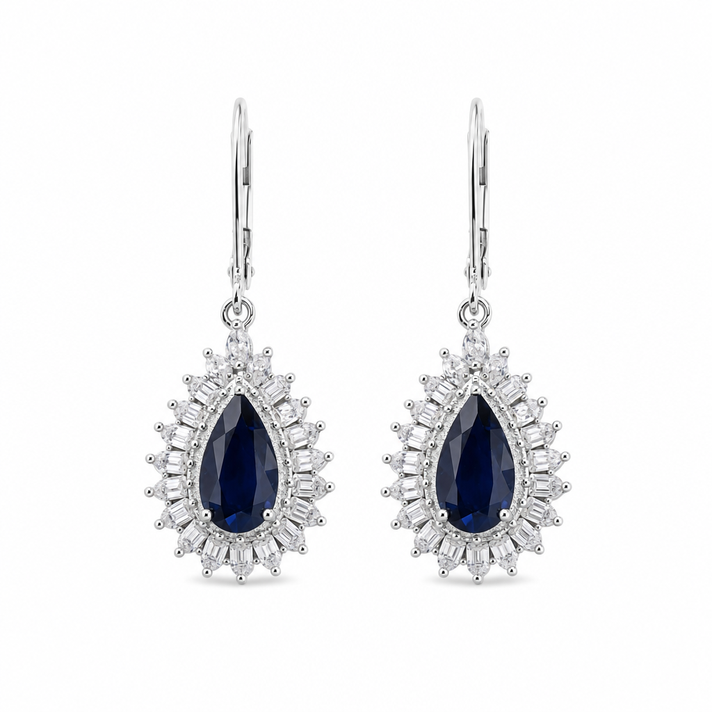 Created Sapphire White Zircon Emerald Cut Earring — studio