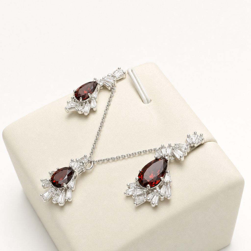 Created Garnet White Bagette Pear Cut Pendant — studio