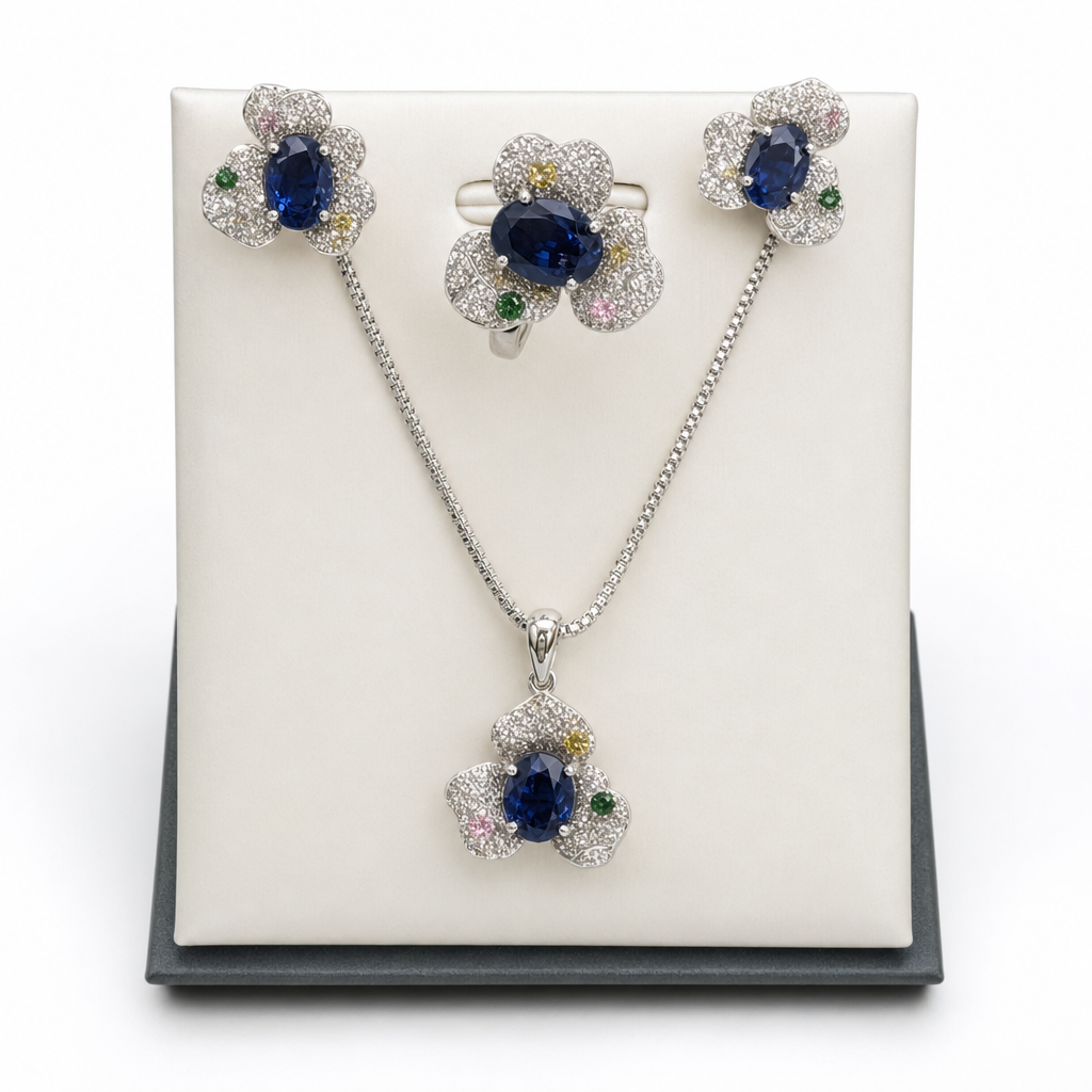 Gold Sa White Wz White Multi Stone Oval Cut Flower Pendant — studio