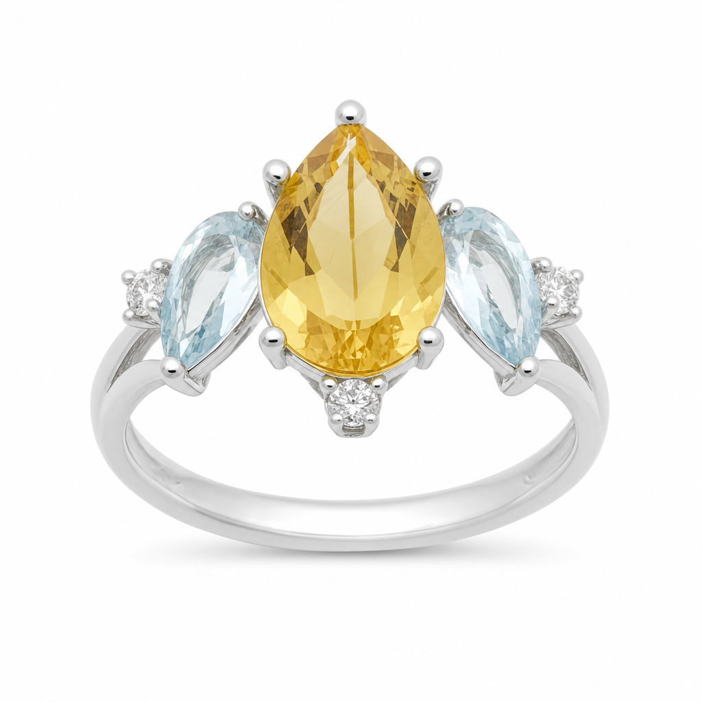 Created Citrine White Aquamarine White Zircon Pear Cut Ring 6 — studio