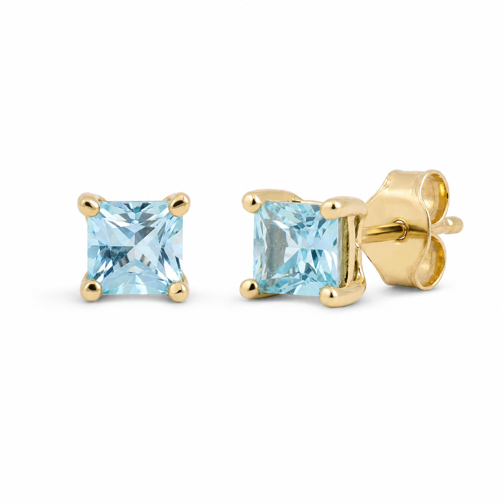 Gold Aq Princess Cut Stud Earring — studio