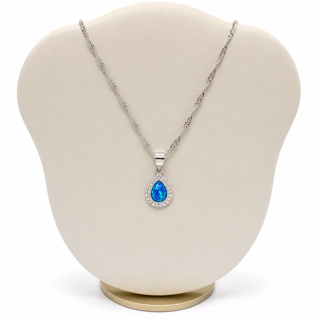Gold Op White Wz Pear Cut Pendant Blue — studio