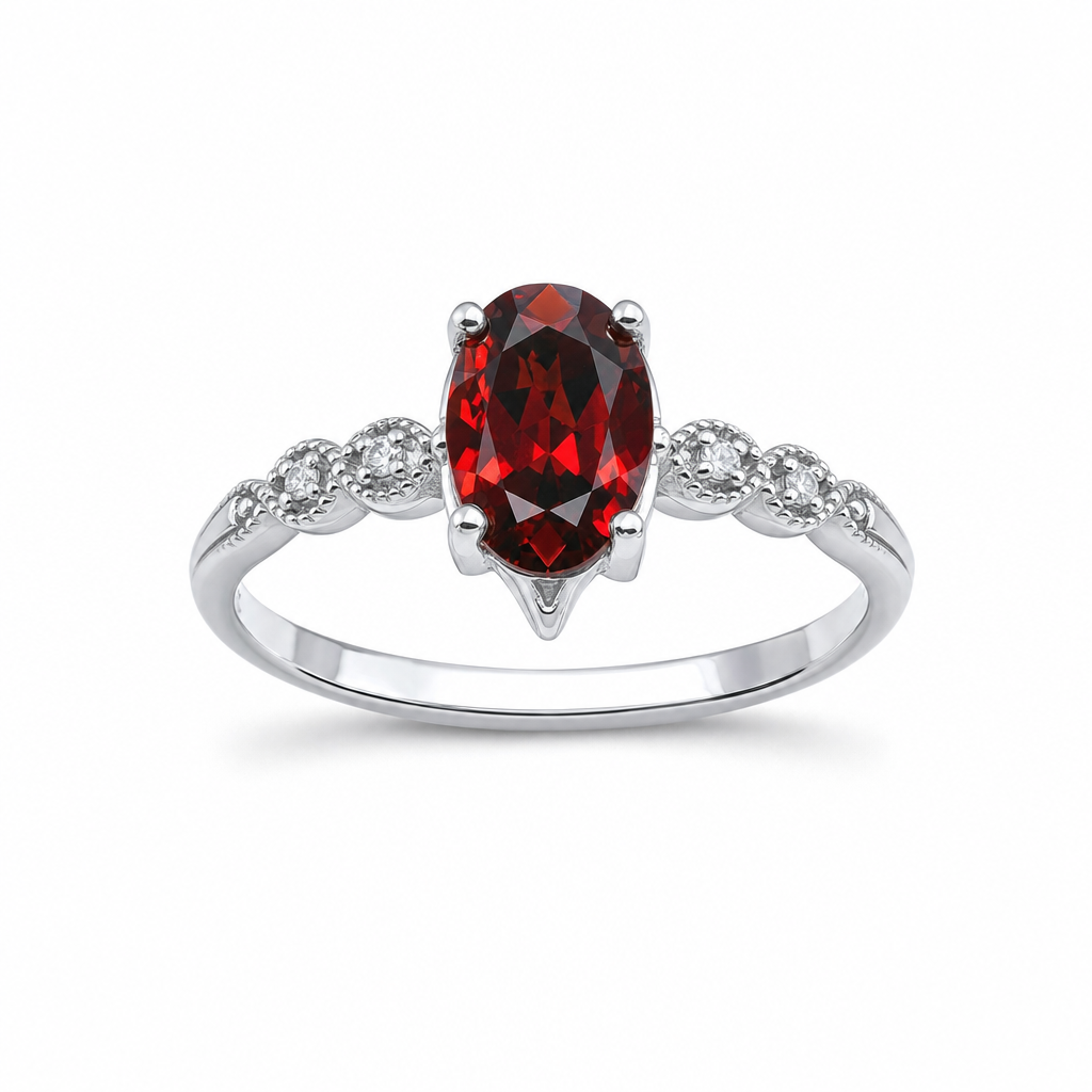 Created Garnet White Wz Round Cut Ring 9 — studio