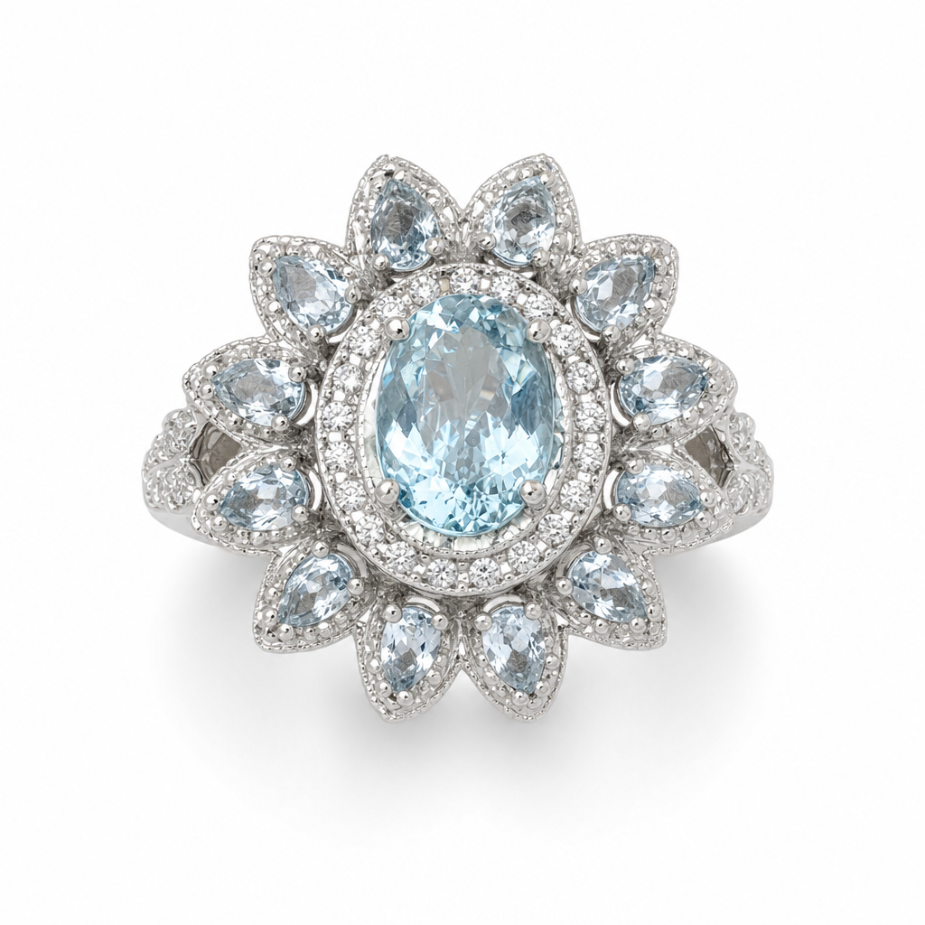 Gold Aq Pear & Round Cut Ring 6 — studio