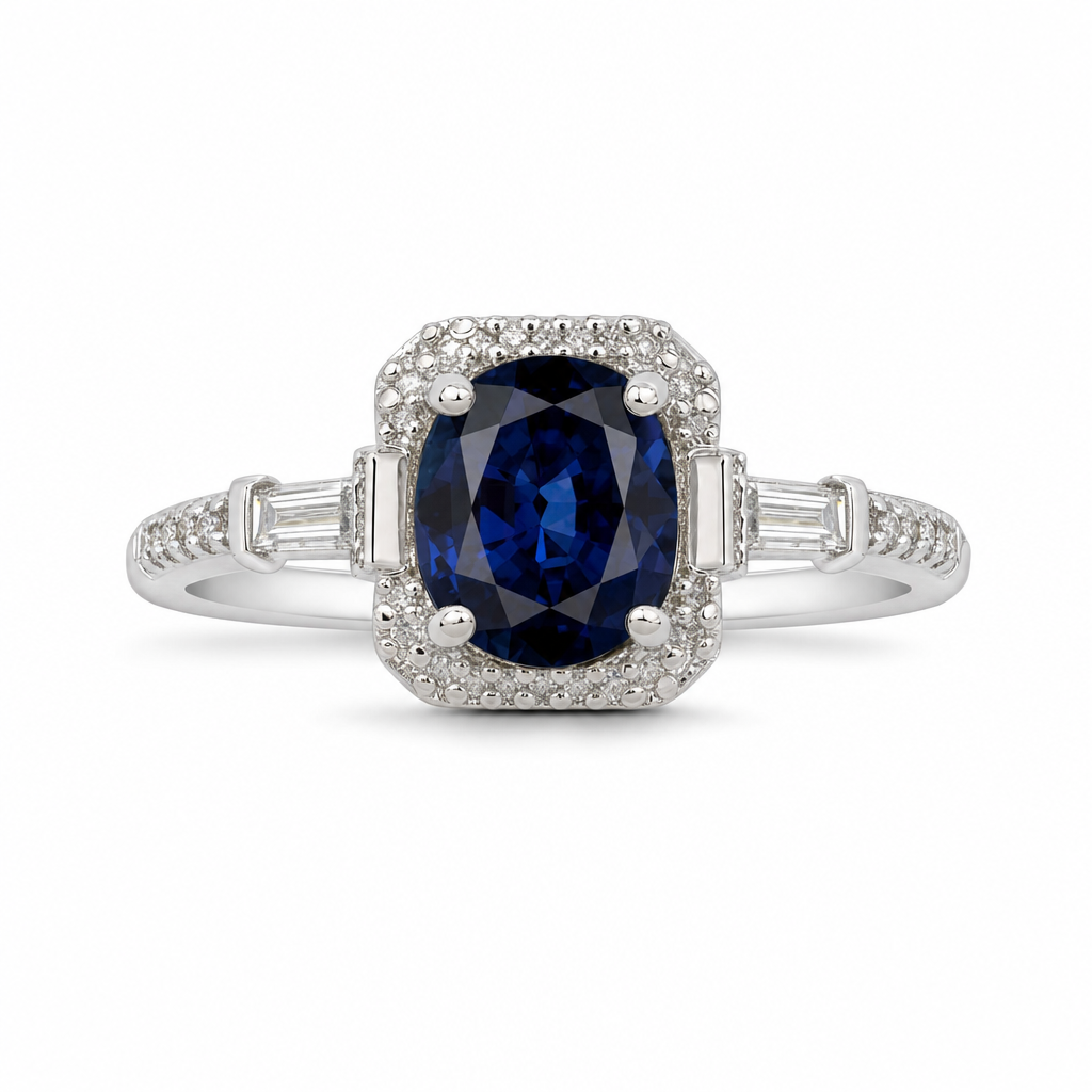 Created Sapphire White Baguette Oval Cut Ring 7 — studio