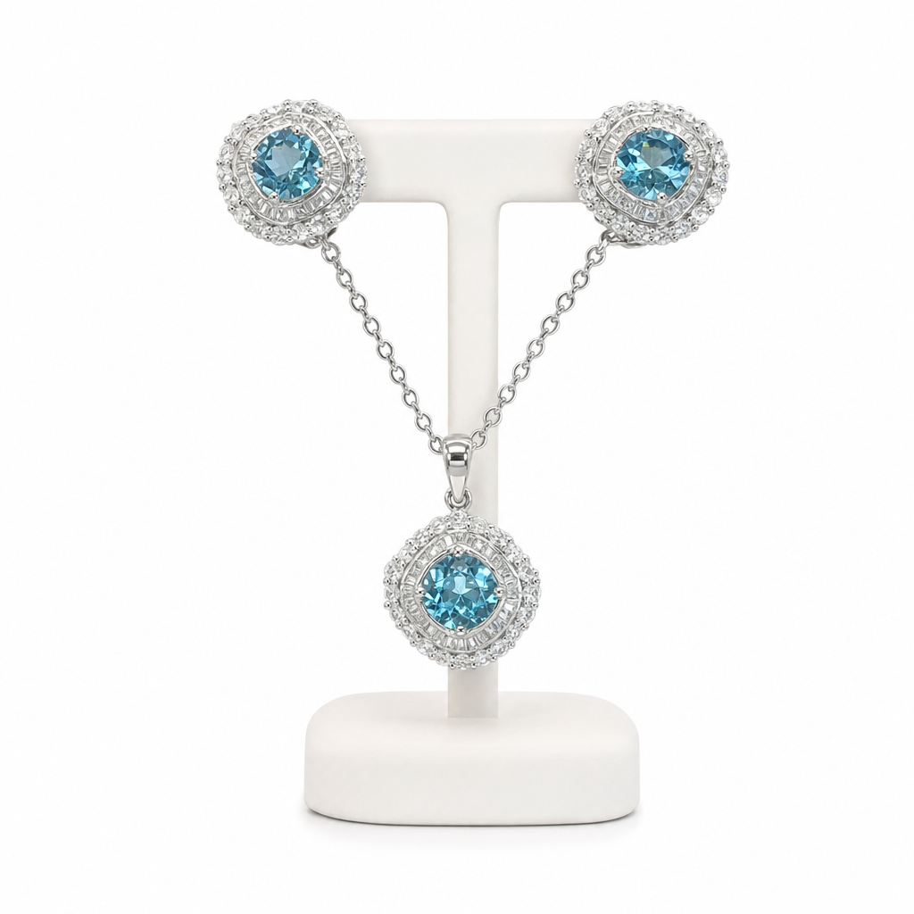 Gold Aq White Baguette Emerald Cut Pendant — studio